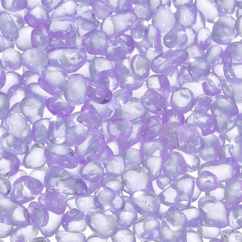 sourcing map Glass Stones, 453g/1 lbs Glass Pebbles Marbles Artificial Beads Gem Stones for Display Vase Filler Terrarium Flowerpot Decoration (5-9 MM, Light Purple)