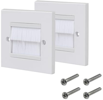 2 PCS Plaques de Brosse pour Câbles, Plaque de Sortie de Cable, Plaque Sortie de Cable Murale, Passe de Câble à Brosse Rectangulaire, Passe Cable Mural à Brosse, Plaque Murale de Brosse pour Câble