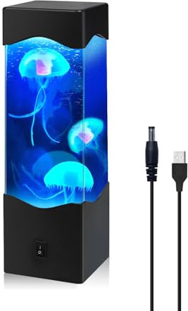 BrightWish Lámpara de medusa RGB, sensor de cambio de 16 colores, luz nocturna de medusas alimentada por USB y batería, lámpara de pez de burbujas para niños, decoración de sala de estar y dormitorio