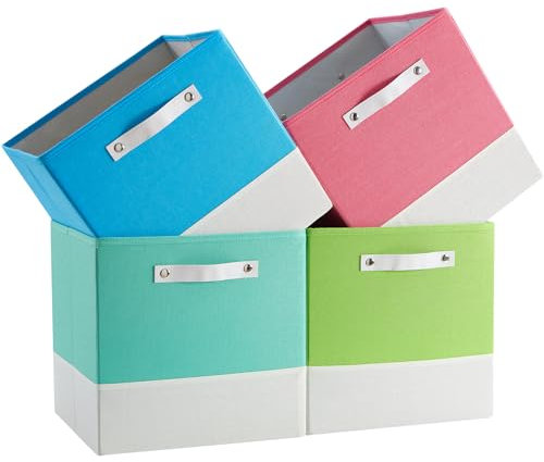 FABINADO Storage Cubes Boxes for Kallax, 33x38x33 cm Fabric Storage Baskets for Shelf/Closet/Wardrobe, Macaron(Green/Pink/Blue/Cyan), 4 Pack