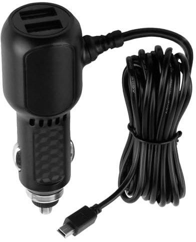 Dash Cam Power Lead Cable Mini USB Car Charger 12V to 5V Adapter with 2 USB Ports, 3.5M Long Wire, 3.5A DC Power Supply with Straight Mini USB Connector for Dash Cams, GPS Navigation, DVR, Sat Navs