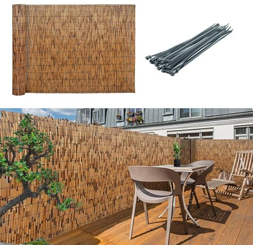 Brise-vue d'extérieur en bambou 61 x 700 cm en rouleau naturel pour décoration de jardin, terrasse, résistant aux UV et aux intempéries