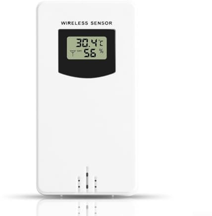 Kabelloser Fernsensor für FanJu 3378 Wetterstation, kabelloser Außensensor Innensender, 60 Meter Übertragungsreichweite, 433,92 MHz RF Sendefrequenz (weiß)