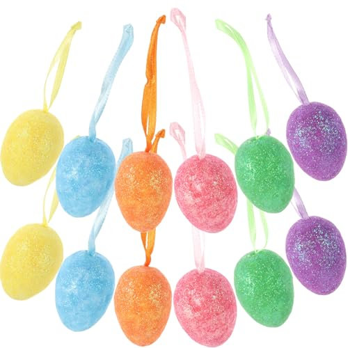 Cabilock 12St Glitzer Ei Anhänger Glitzereier-Ornamente Weihnachtsdekorationen im Freien Easter Egg Decoration Easter Decoration Ostereier Osterparty-Anhänger Osterdeko Polyester