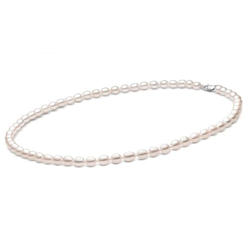 Gaura ECHTE Perlenkette - Zuchtperlen weiß, oval, 6.5 mm, 50 cm, Sterlingsilber