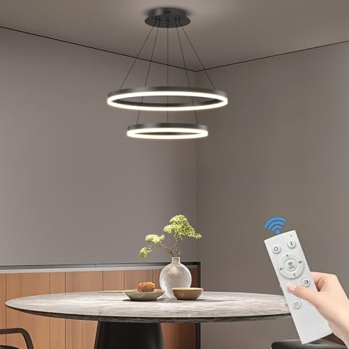 Mikeru 20+40cm 2 Anello Nero Luce Pendente, Doppia Plafoniera Rotonda Luce da Pranzo Moderna Del Pendente 3000k/4500k/6000k 10% al 100% Dimmerabile 1,5M Lunghezza Cavo Regolabile per Soggiorno