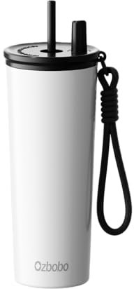 Ozbobo 24oz Stainless Tumbler With Lid And Straw Insulated Water Bottle With Travel Mug Coffee Gifts For Men Women Tumbler Used For Travel Daily School Sports(White)