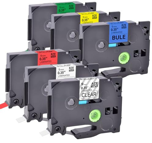 9 mm, kompatibel mit Brother TZe-121 TZe-221 TZe-421 TZe-521 TZe-621 TZe-721 Tz Schriftband für Brother PT H107B P710bt H100LB E110 H100R D210 H200 H110 D400 100 000 100 250 H101C D200 D600VP