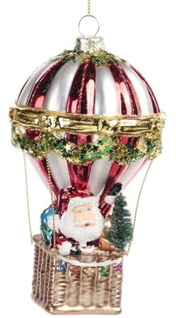 Goodwill Decoro Natalizio, addobbo per Albero, Babbo Natale in Vetro Glitterato su Mongolfiera 16 cm