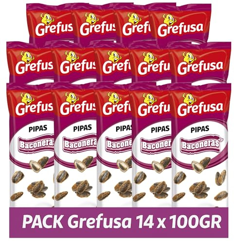 Grefusa Pipes G Bacon de tournesol Saveur Bacon Pack 14 x 100 g | Toast | Sans conservateurs ni colorants | riche en fibres | Source de vitamine E | Texture croustillante