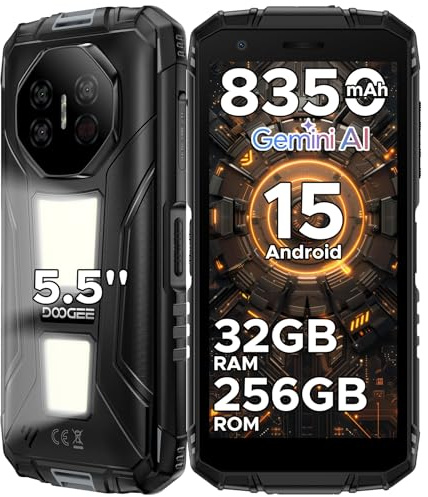 DOOGEE Fire 3 Max Android 15 Outdoor Handy Ohne Vertrag 256GB+32GB 8350mAh 1200LM Campingleuchten Outdoor Smartphone 5.5 IPS HD+ Display 48MP+8MP Widevine L1 Support/ IP68/ GPS/Fingerabdruck/NFC/OTG