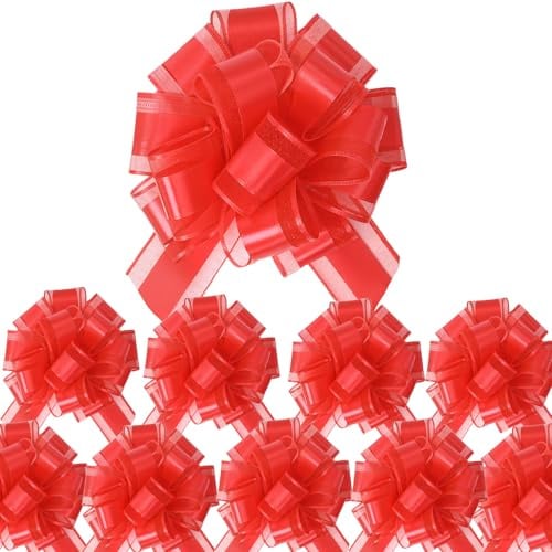 Vsosfiza Kleine Zugbänder, 10 Stück 10 cm Rote Geschenkband-Schleifen zum Basteln, für Körbe, Hochzeit, Geburtstagsfeier, Blumenstrauß-Dekoration