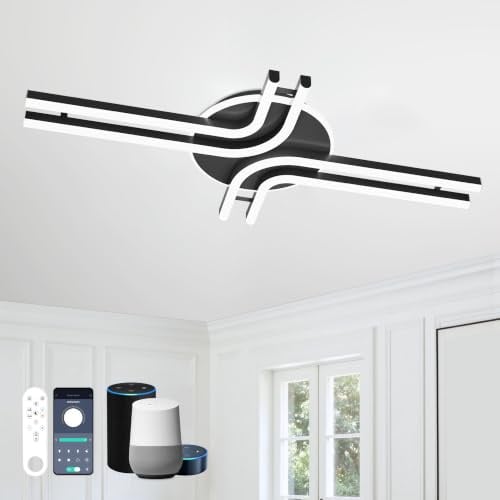Dagea LED Dimmbar Deckenleuchte 32W 3200lm Modern Deckenlampe mit Fernbedienung, Kompatibel mit APP, Alexa, Google Home, Deckenleuchten Für Wohnzimmer Schlafzimmer Beleuchtung Leuchte, Schwarz 79CM