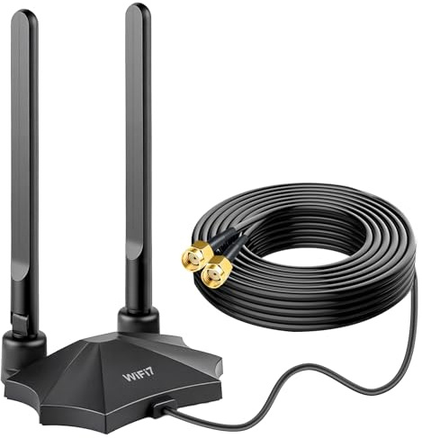 Nelawya Antena WiFi 7, base magnética, 9 dBi, antena WiFi con conector RP-SMA para WiFi 7/6E, router PC, ordenador de escritorio, tarjeta PCI-E, Asus Gigabyte, placa base para juegos