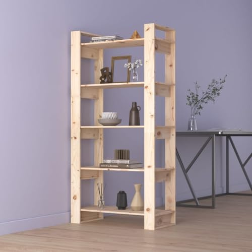mtlskopl Massivholzregal Kiefer 80x35x160 cm, 5 Fächer, freistehend, Raumteiler, für Bücher/Deko/Küche, Wohnzimmer Flur Schlafzimmer Büro