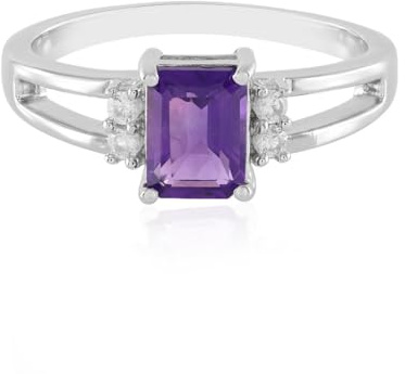 Cavill Sibirischer Amethyst Ring 1,23 ct Silberring 925 Platinierter Oktagon Treppenschliff mit 4 Zirkonen Rundschliff aus Kambodscha Moderner Offener Stil Lila Schmuck