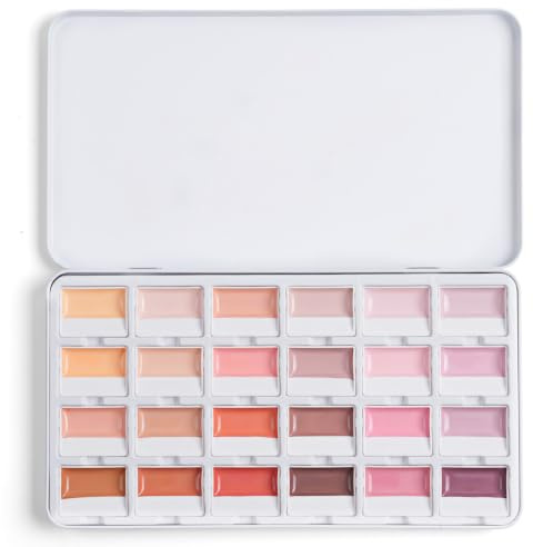 Aquarellfarben Set - 24 Premium Deckende Hautfarben Wasserfarben, Creamora | Cremige Textur, Halbfeste Aquarellfarben, Aquarellkasten mit Mischpalette für Illustration, Journaling, Hauttöne, Porträts
