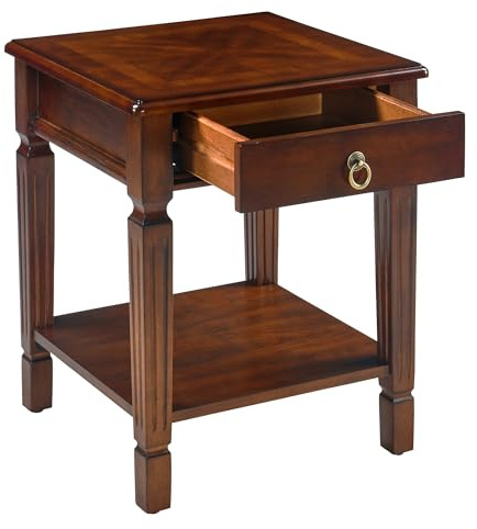 Tavolino con cassetto e ripiano, tavolino da salotto con gambe in legno, altezza 55,5 cm, tavolino angolare quadrato, facile da montare, ciliegio scuro BZ-D1258