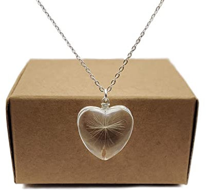 Dente di leone Esprimi un desiderio Tarassaco Vero Fiori Cuore Amore Vetro Argento Sterling 925 Collane Con pendenti Donna Handmade