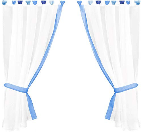 Arsvita Gardinenset Skyline Schlaufenschal im Landhausstil Küchengardine Raffband, klassisch und modern in vielen Ausführungen erhältlich (blau - Mittelblau / 140 x 120cm)