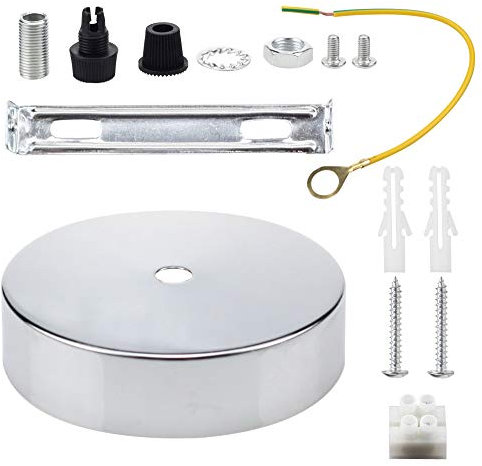 Ceiling Rose Pendant Cable Grip Flex Clamp Plate for Light Fitting 100mm Choose Hanging Lamp Multi Colour Full Set (Chrome)