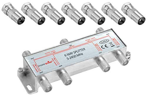 Poppstar Partitore Antenna TV 6 Uscite con Spinotti IEC (analogo/digitale/BK/unicable/HD/4K) Splitter per Antenna, TV satellitare, Televisione via Cavo, Radio, LNB