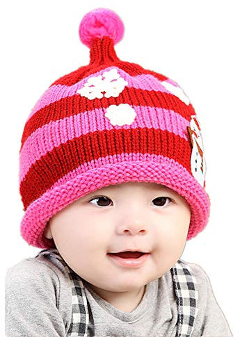 DOTBUY Warme Baby Mütze Kleinkind Kinder Hüte Junge Mädchen Gestrickte Häkeln Beanie Winter Slouch Beanie Kinder Unisex Gefüttert Strickmütze Wintermütze (Schneemann rot)