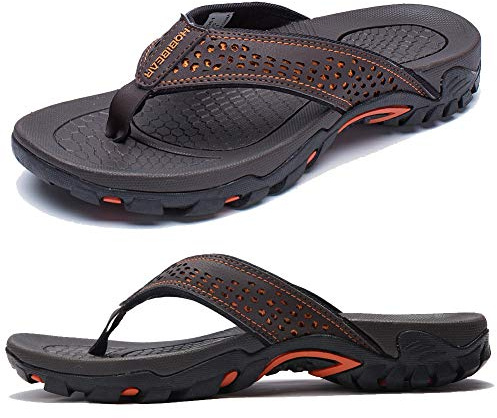 KIIU Mens Flip Flop Indoor and Outdoor Thong Sandals Beach Slippers Brown 2, 11 Men