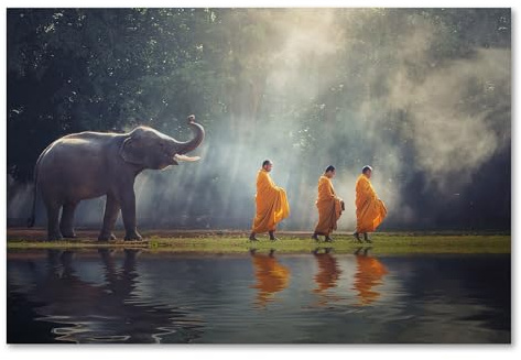 Postereck - 2352 - Asien, Elefant Mönch Buddha Buddhismus Kloster - Kunst Wandposter Fotoposter Bilder Wandbild Wandbilder - Poster - 3:2-91,0 cm x 61,0 cm