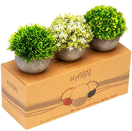 Kitzini Artificial Plants. Realistic Foliage. 3 Fake Plants Indoor. Gift Boxed. Premium Potted Fake Plants for Home Decor. Easy Styling. Everlasting House Plants