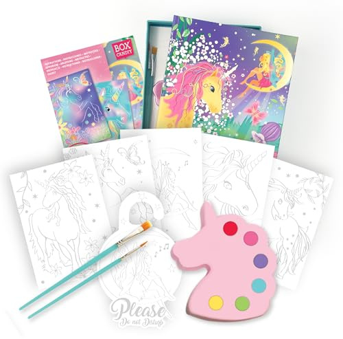 BC1931 Aquarellmalerei Bastelset Kunsttafeln in Einhorn Andenken Geschenkbox zum Sammeln 6 Jahre + Geschenkbox