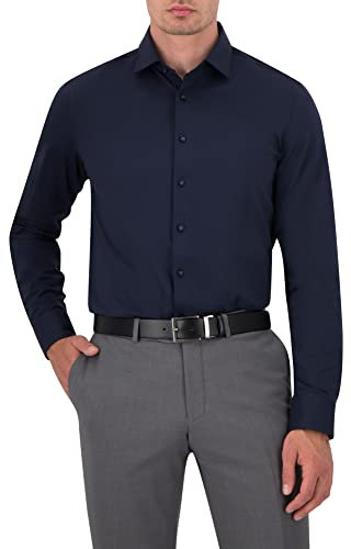 OLYMP Herren Businesshemd Level Five 24/Seven,Männer Hemd,Langarm,Einfarbig,Uni,Body fit,New York Kent,bequem wie EIN T-Shirt,Marine 18,44