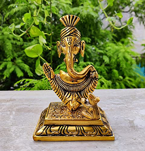 Wonder Care Lord Ganesha Idol-Figur aus Metall für Heimtempel Mandir – Ganesh-Statue für Ganesh Chaturthi – Hindu-Gott indische Pooja-Dekoration – Ganpati-Idol-Geschenk_Pagadi Ganesha