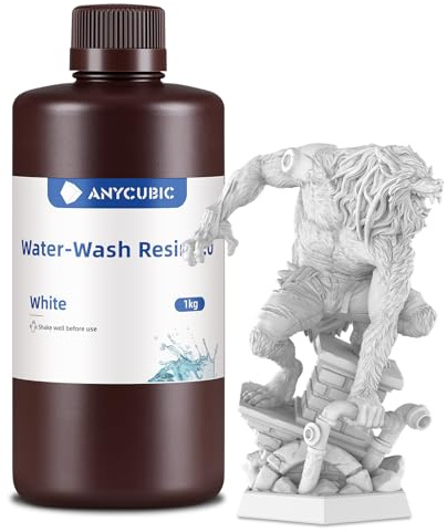 ANYCUBIC Water Washable 2.0 3D Printer Resin, 405nm High Precision and Anti-Yellowing 3D Resin, High Resilience, Easy Post-Processing Photopolymer Resin for LCD/DLP Printers(White, 1000g)