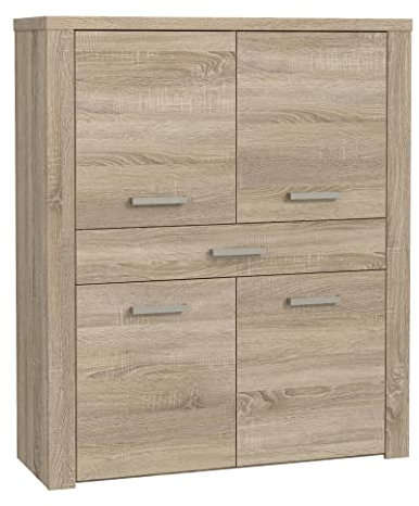 Newroom Highboard Sonoma Eiche Kommode Modern - 116,3x137,5x41,3 cm (BxHxT) - Sideboard Regal Anrichte - [Cosima.Three] Wohnzimmer Wohnstube Büro