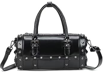 GJGJTER Damen Nieten Handtasche Totenkopf Satchel Gothic Umhängetasche Beuteltaschen Geldbörse-Schwarz