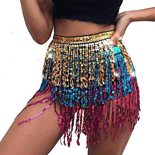 Zookey Pailletten Quasten Rock Rave Fransenrock Rock für Bauchtanz Hüftschal Festival Outfit für Frauen und Mädchen