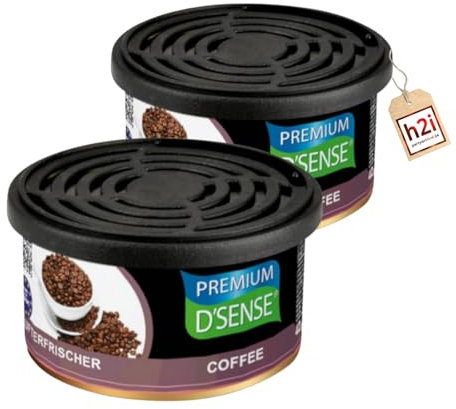 h2i Premium Duftdose | coffee | 2 Stück | Auto Lufterfrischer und Duftspender für Camping, Büro & Zuhause | 60 Tage frischer Duft mit Mengenregulierung | passt in Getränkehalter | inkl. h2i Sticker