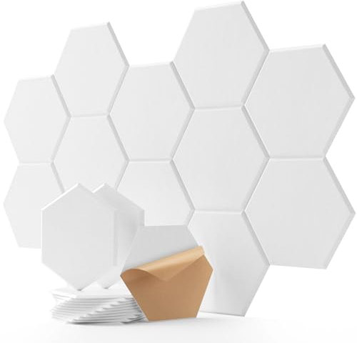 Sound Proofing Panels, Hexagon Acoustic Panels Self-Adhesive 12 Pack Acoustic Wall Panels, High Density Sound Panels for Ceiling/Door/Wall Decoration, Acoustic Treatment 12×10×0.4