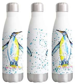 Bouteille isotherme à double paroi en acier inoxydable avec motif pingouin et oiseau - 500 ml