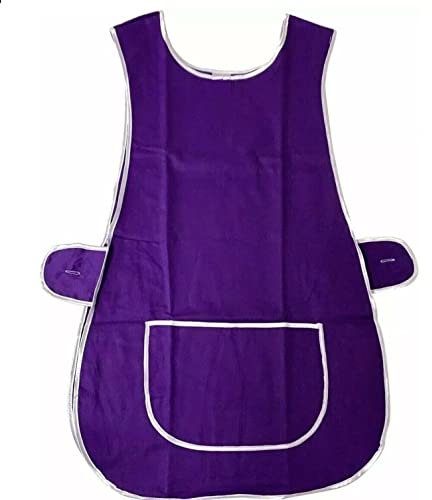 ER Direct Womens Home Work Kitchen Catering Cleaning Bar Plus Size Plain Coloured Large Pocket Side Fastening Tabard Apron (Purple, M)