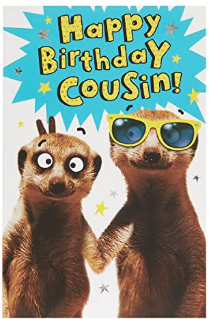 UK Greetings Geburtstagskarte für Cousine, Happy Birthday Geschenke, Sie/Ihn, lustiges Erdmännchen-Design, mit Umschlag, 143 x 216 mm