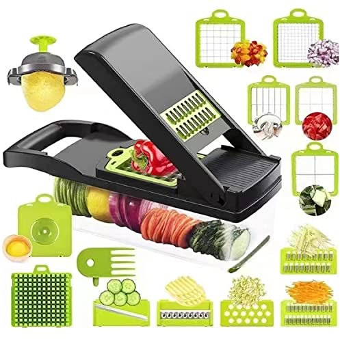 Gemüseschneider Multifunktions Würfelschneider, Mandoline Gemüsehobel Edelstahl Obst und Gemüse Schneider, Manuell Zwiebel Zerkleiner Obstschneider Kartoffelschneider küchenhelfer mit Eiertrenner