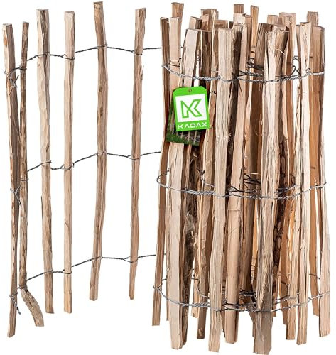KADAX Cloture a Piquets en Bois de Noisetier pour Jardin, Ganivelle Naturelle et Durable pour Delimitation de l'Espace Exterieur (7-9 cm, 90 x 500 cm)