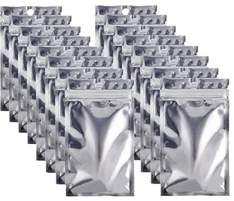 Mylar-Beutel mit Reißverschluss,100 Stück Geruchssichere Folienbeutel Reißverschluss Essenslager Druckverschluss Lebensmittel Kaffeebohnen Verpackung Taschen mit Klarem Fenster Hängeloch 7x13 cm