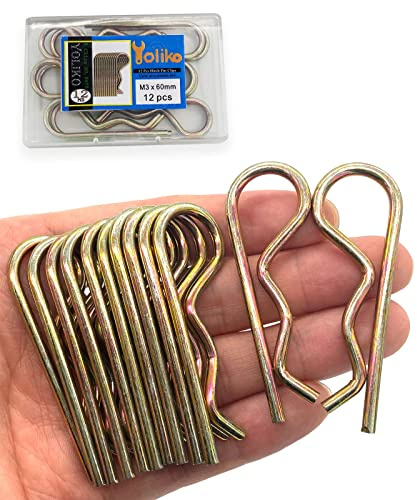Yoliko 12 Pcs Heavy Duty Hitch Pins Clip R Clips Spring Retaining Wire Hair Pins Cotter Pin Strong Spring Tension Large Carter Pin R clip large for trailer Tractor Mower Carts Truck Color-Zinc M3x60mm