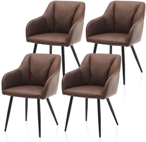 TUKAILAI Esszimmerstühle aus Kunstleder,Küchenstuhl Polsterstuhl Armlehnstuhl mit Armlehnen,Rückenlehnen,weiche Sitzpolster,Modern Sessel für Küche Esszimmer Wohnzimmer (Kunstleder×4, Braun)