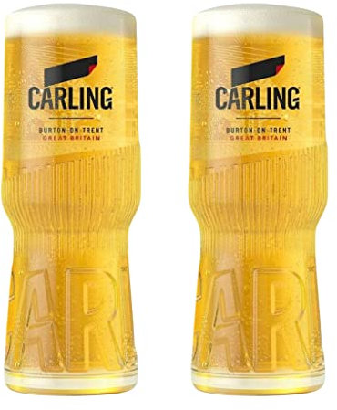 GarageBar | Carling Glass | Nucleated Beer Glass | Official Merchandise | Comes with 2X Beer Drip Mats (2, Pint/20oz)