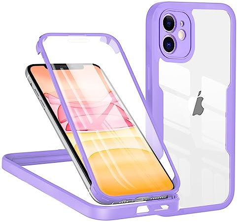 TVVTPU iPhone 11 Case, Shockproof Cover with Screen Protector, 360 Full Protection Phone Case Portable Double Sided Transparent Bumper Rugged Full Body Case for iPhone 11 6.1 - Purple