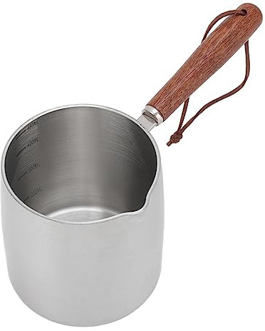 Mini Olla para Mantequilla, café, Leche, Olla Calentadora de Mantequilla, Cacerola Pequeña de Acero Inoxidable de 450ML con Mango de Madera, Cacerola Pequeña para para Estufa